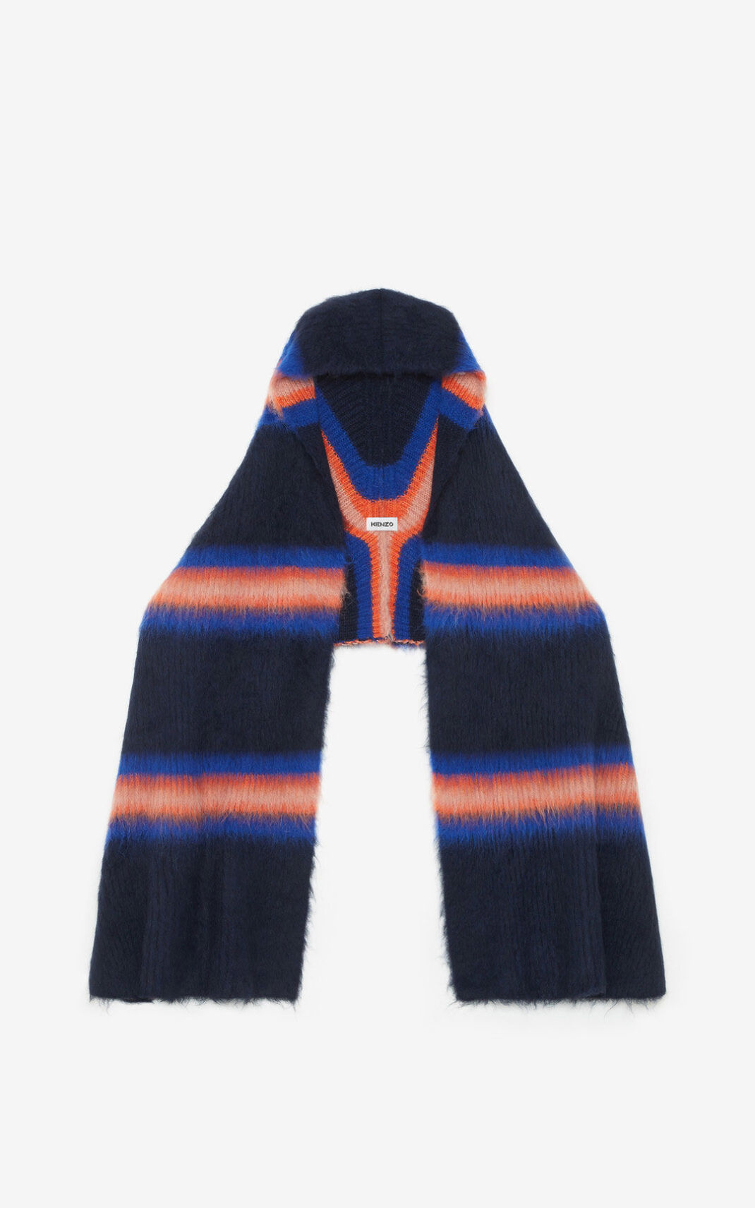 Kenzo Striped alpaca wool Scarf Blue For Mens 3796SPYKQ